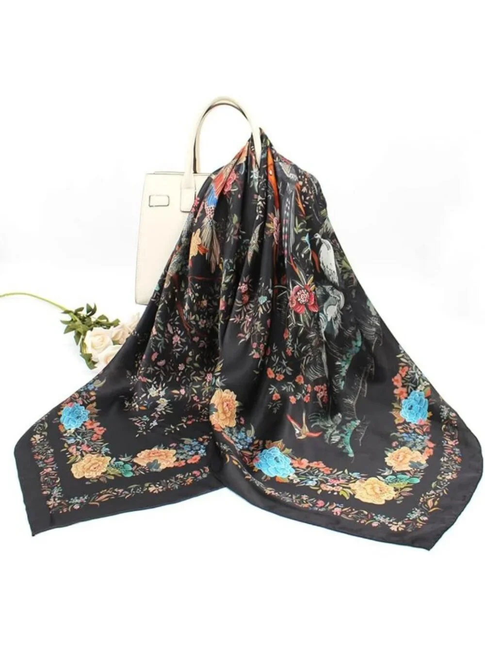 Luxury 100% Silk Scarf - Large Square Shawl for Women, Hair Wraps & Gift Ready